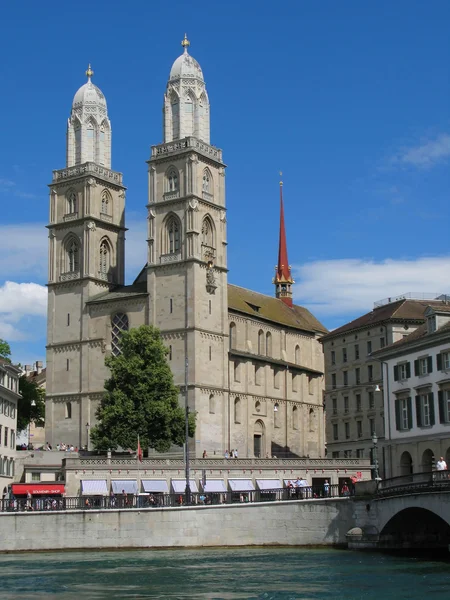 Double headed Grossmuenster church - symbol of Zurich — Stock Photo, Image