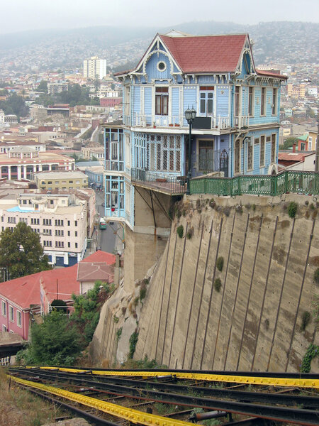 Hillside house at funicular line. Valparaiso, Chile