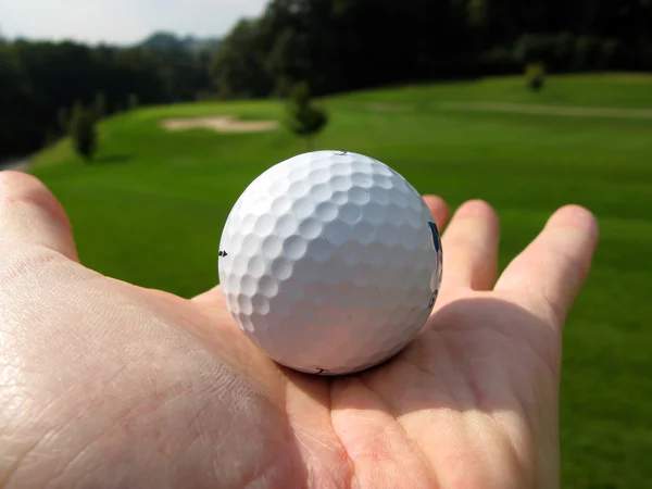 Golf ball on the palm of a hand Stock Picture