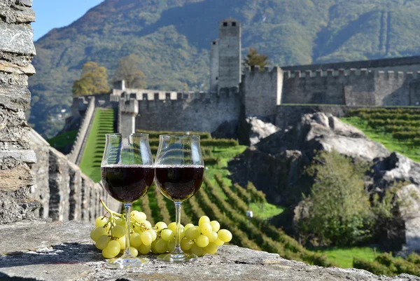 Çift kadehlerin ve üzüm. Bellinzona, İsviçre — Stok fotoğraf