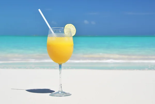 Sumo de laranja na praia. Exuma, Bahamas — Fotografia de Stock