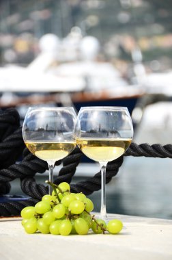 Çift kadehlerin ve üzüm la spez yat pier karşı