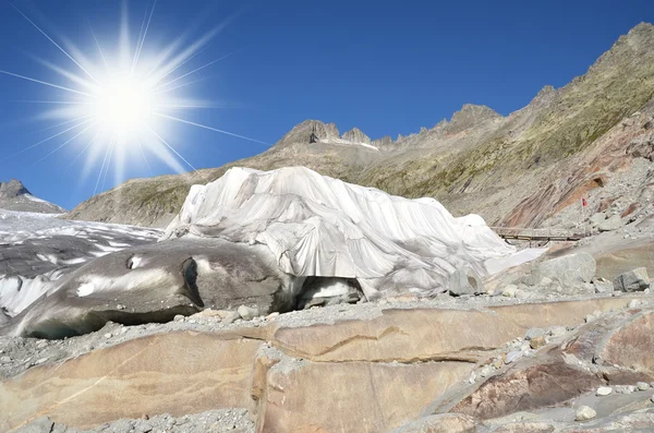 Schmelzender Rhone-Gletscher, Schweiz. Blick vom Furka Pass — Stockfoto