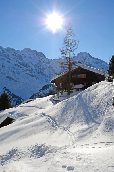 Mürren, berömda schweiziska skidorten — Stockfoto