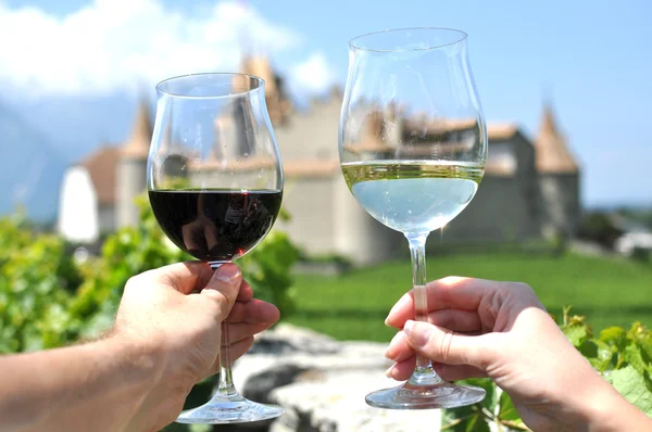 Two hands holding wineglasses — Stock Photo, Image