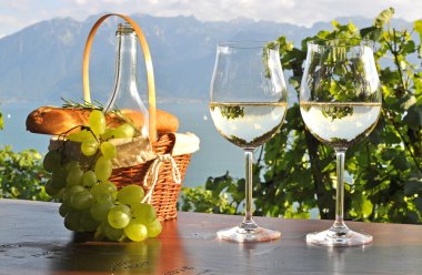 şarap ve üzüm karşı Cenevre Gölü. Lavaux bölge, İsviçre