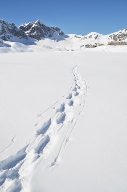 Karda ayak sesleri. melchsee-frutt, İsviçre