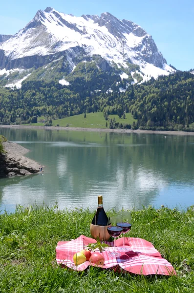 Víno a zelenina na alpské louce — Stock fotografie
