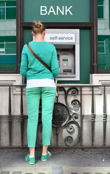 stock image Girl at ATM