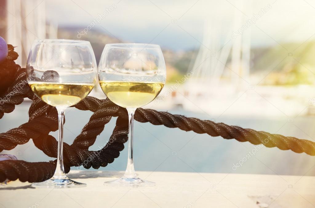 Wineglasses against yachts