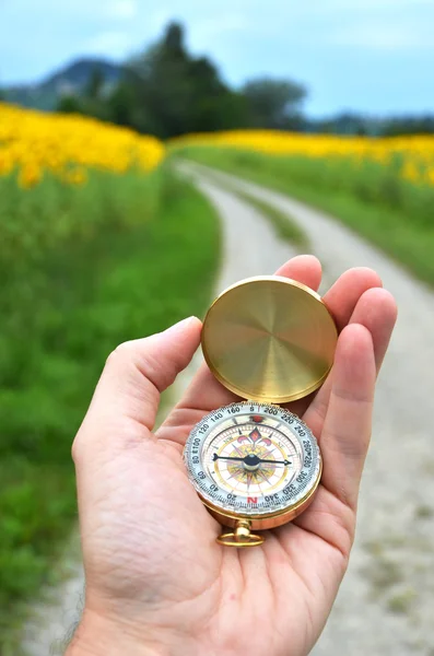 Compass in hand — Stock Photo, Image