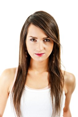 beyaz zemin üzerinde uzun saçlı kadın