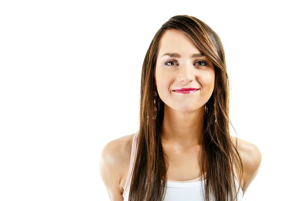 Woman with long hair on white background — Stock Photo, Image