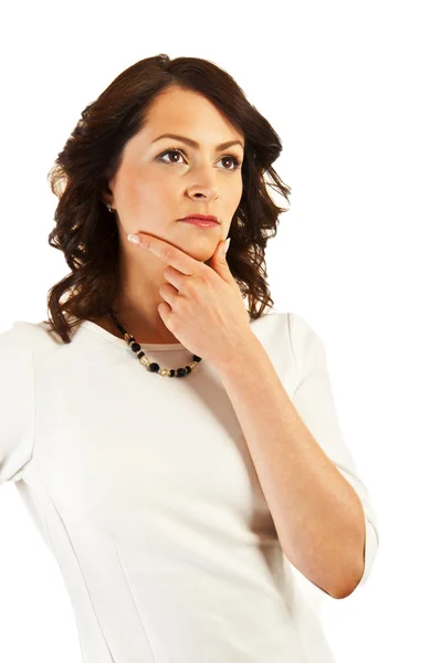 Woman over white background thinking — Stock Photo, Image