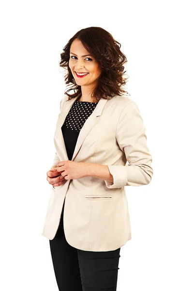 Vrouw in het bedrijfsleven uniforme op witte achtergrond — Stockfoto