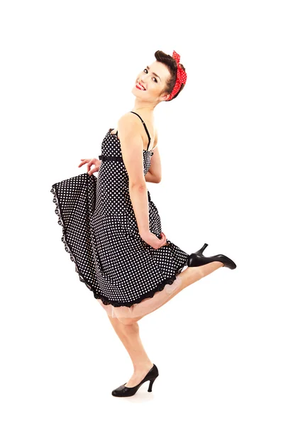 Woman in Pin-up style on white background smiling — Stock Photo, Image