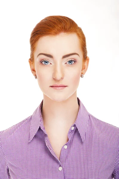 Woman face over white background red hair — Stock Photo, Image