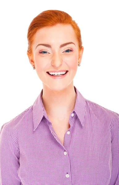 Woman face over white background red hair — Stock Photo, Image