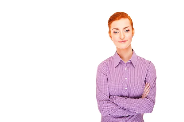 Femme sur fond blanc aux cheveux roux — Photo