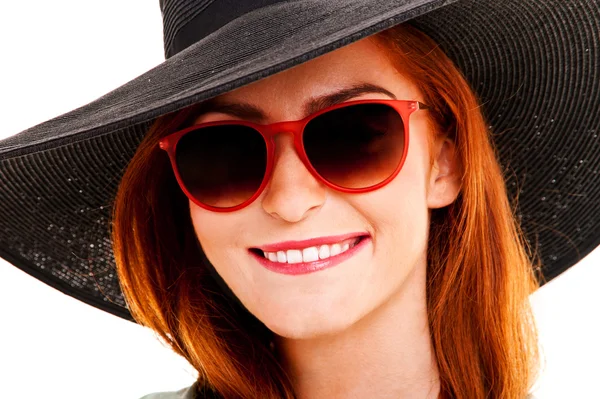 Portrait of attractive elegant woman in black hat — Stock Photo, Image