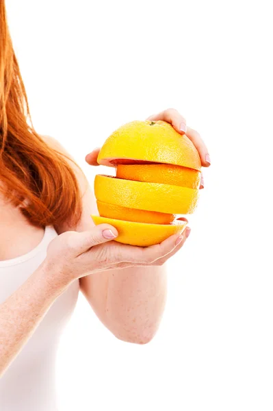 Imagen de mujer encantadora con fruta — Foto de Stock