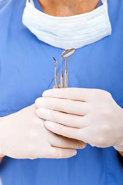 Dentist mirror and hook - closeup — Stock Photo, Image