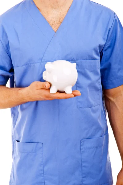 Doctor Holding Piggy Bank Resumen — Foto de Stock