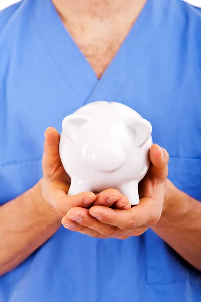 Doctor Holding Piggy Bank Abstract — Stock Photo, Image