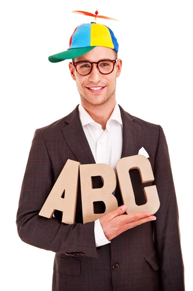 Homem de negócios escrevendo conceito de coaching abc bussiness — Fotografia de Stock