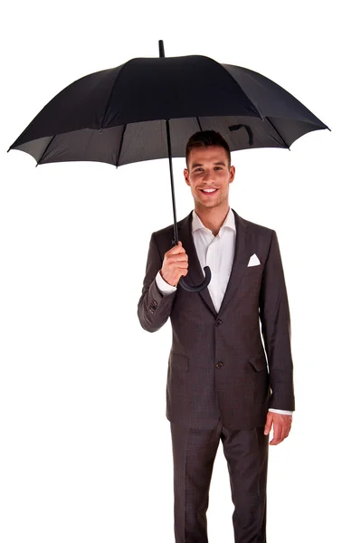 Portrait complet d'homme d'affaires avec parapluie ouvert — Photo