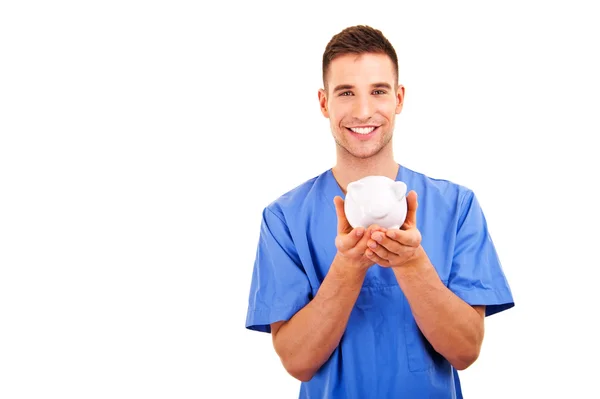 Doctor Holding Piggy Bank Abstract — Stock Photo, Image