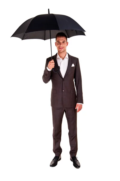 Portrait complet d'homme d'affaires avec parapluie ouvert — Photo