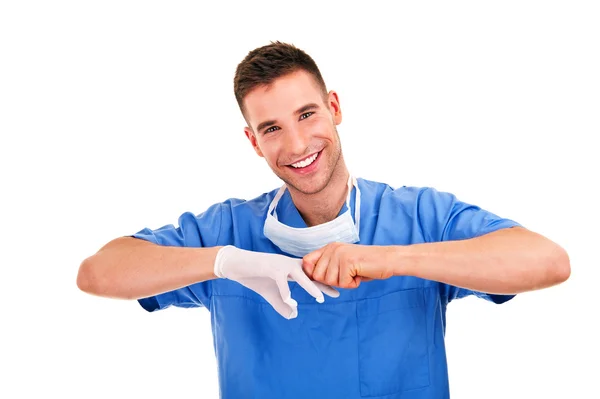 Young doctor with mask and rubber glove — Stock Photo, Image
