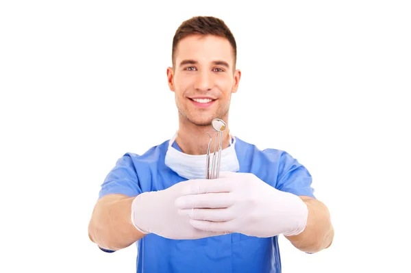 Dentist mirror and hook - closeup — Stock Photo, Image