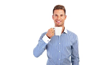 Beyaz kap ile çekici genç işadamı