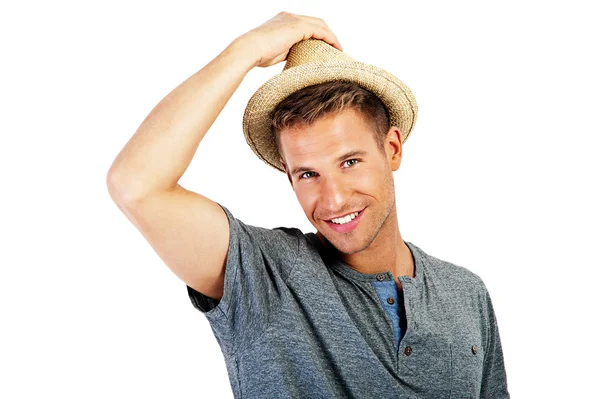Uvolněný mladý ležérní muž s kloboukem — Stock fotografie