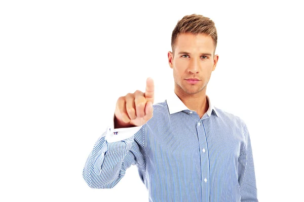 Business Man pushing on a touch screen interface — Stock Photo, Image