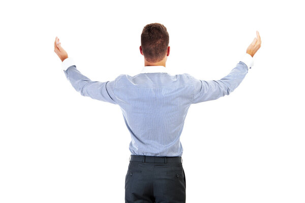 Back view of adult business man . businessman in black suit