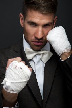 Handsome businessman boxer clipart