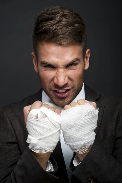 Boxeur homme d'affaires en colère — Photo