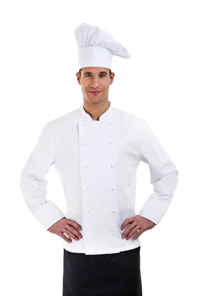 Um chef masculino isolado sobre fundo branco — Fotografia de Stock