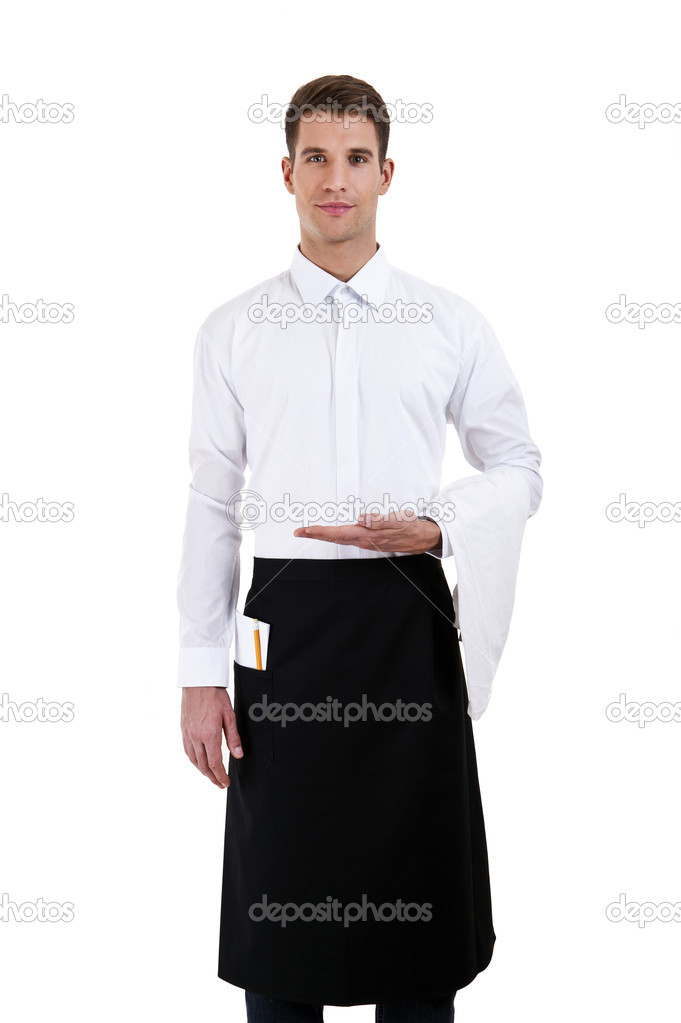 Portrait of a waiter isoleted over white background