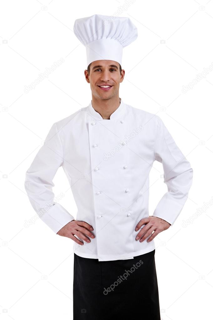 A male chef isolated over white background