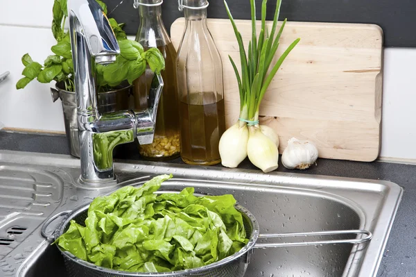 Ensalada con aceite y otras verduras — Foto de Stock