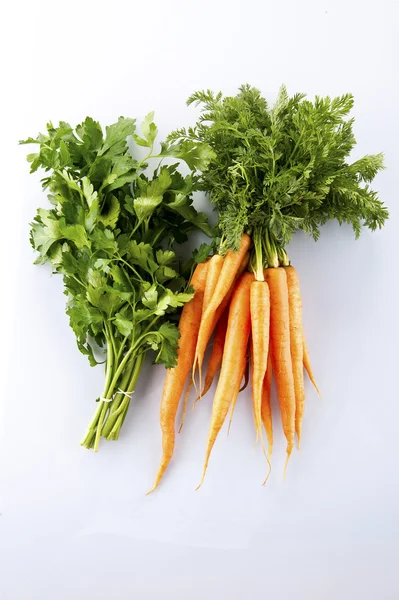 Carota con prezzemolo verde isolato su fondo bianco — Foto Stock