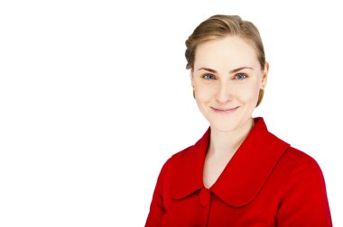 Gülümseyen genç iş kadınının yakın plan portresi.