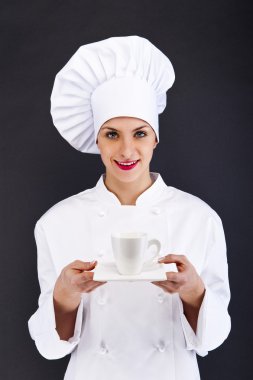 kadın aşçı, aşçı veya baker dikey, caffe Kupası