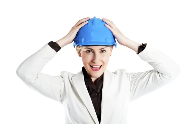 Portrait of confident young female architect standing arms over — Stock Photo, Image