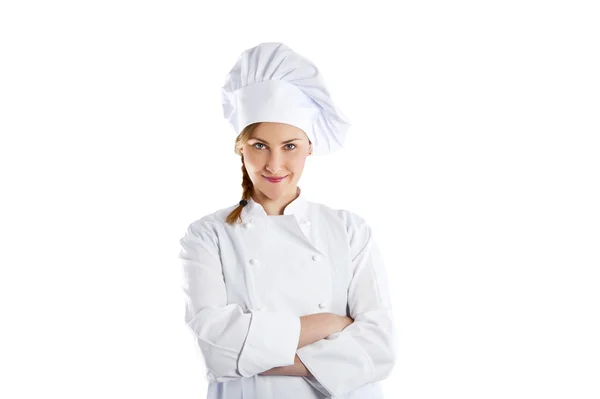 Mulher Chef. Isolado sobre fundo branco — Fotografia de Stock