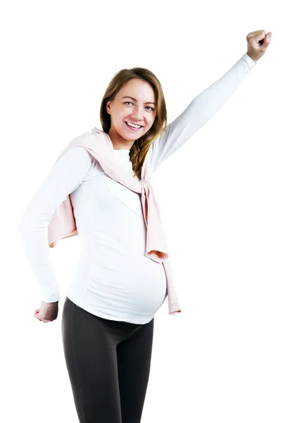 Beyaz bir arka plan üzerinde izole güzel bir hamile kadın- — Stok fotoğraf